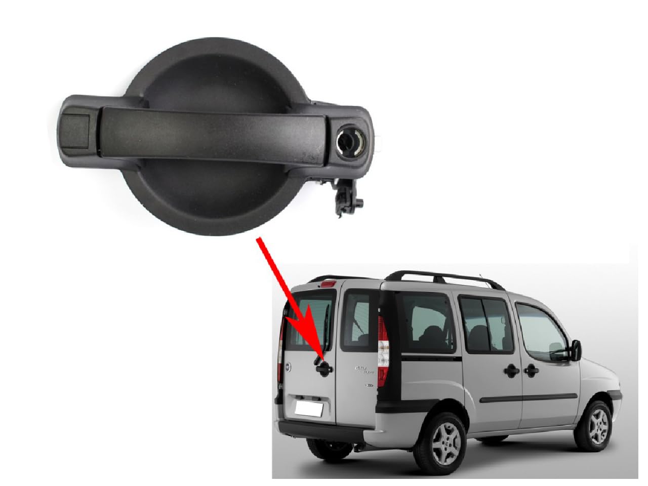 Generic Maniglia per portellone posteriore Fiat Doblo MK1 (2000-2010) 735309963, Portello a Due Porte, Nero, Acciaio Inossidabile e Alluminio