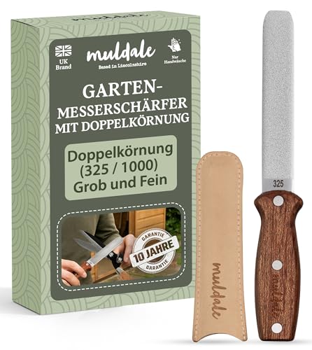 Muldale Titanium Diamant-Schleifstein mit Abziehleder, Garten-Schärfwerkzeug für Messer, Äxte, Rasenmähermesser & Gartenscheren, Körnung 325/1000