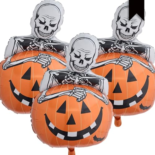 Halloween Balloons, 3 Pack Pumpkin Skeleton Foil Balloons for Hal...
