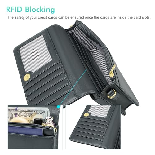 Image of nuoku Women Small Crossbody Bag Cellphone Purse Wallet with RFID Card Slots 2 Straps Wristlet