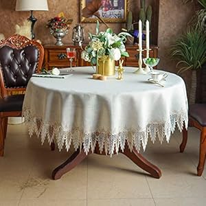 ARTABLE Lace Table Cloth Linen Grey Rustic Farmhouse Elegant Tablecloth Coffee Table Cover for Kitchen Home Dining Stone Grey 60 Inch Round