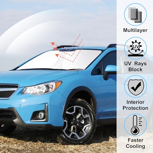 Image of Windshield Sun Shade Custom Fit for 2013 2014 2015 2016 2017 Subaru Crosstrek Accessories Foldable Window Sunshade Sun Blocker Protect Car from Sun Rays & Heat Damage Keep Car Cooler