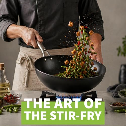 Image of TECHEF - Onyx Collection, 12-Inch Nonstick Flat Bottom Wok /Stir-Fry Pan - PFOA Free, Dishwasher and Oven Safe, Made in Korea