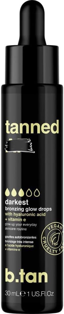 b.tan Dark Self Tan Drops for Face | Tanned AF - Darkest Self Tanner Bronzing Glow Drops, Vegan, Cruelty Free, 1.0 Fl Oz