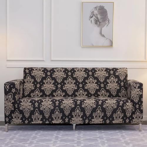 Image of Universal 3 Seater Sofa Cover with Elasticity, Protective, Stretchable, Spandex & Polyester Sofa Slipcover (3 Seater, 185cm * 230cm) (Coffee Dhamask)