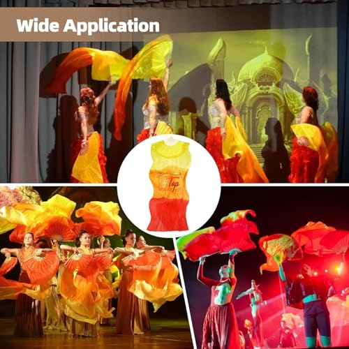 Image of Premium Dancing Long Veil Bamboo Folding Streamer Silk Hand Fan For Dance Shows (Fire Flames, Pack of 1 Piece)