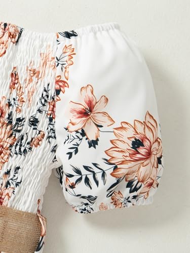 Girls' Summer Floral Dress Kids Belt A Line Puff Sleeve Square Neck Flowy Sun Dresses3