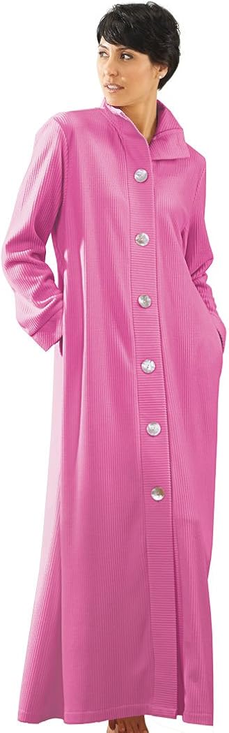 AmeriMark Womens Lightweight Long Bath Robe Lounger Sleepwear with Big Buttons