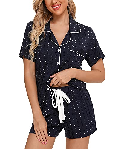 Image of Anjue Womens Pajamas Set Short Sleeve Button Down Soft Pj Sets S-XXL | V neck,Pyjamas,Modal,Wedding,Pijamas de mujer,Bridal party,Viscose,Knit,Cute,Lounge,Lightweight,Nursing,Holidays