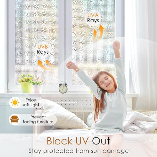 Image of HOME13 Frosted Glass Film Window Privacy Film Static Cling Decoartive Frosted Window Film Heat Control Frosted Glass Sticker for Home & Office (24 x 96 Inch, Small Mosiac)