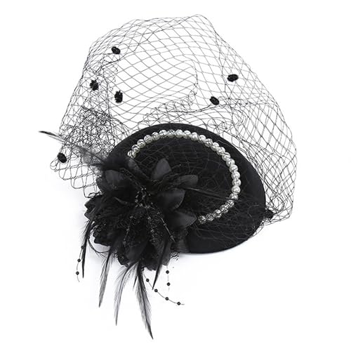20s 50s Funeral Pillbox Hat for Women with Veil Black Feather Tea Party Fascinator Kentucky Church Hat with Clip