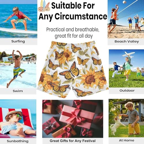 visesunny Summer Boy's Beach Shorts Monarch Butterfly Animal Quick Dry Swim Trunks Baby Boy Bathing Suit with Pockets2