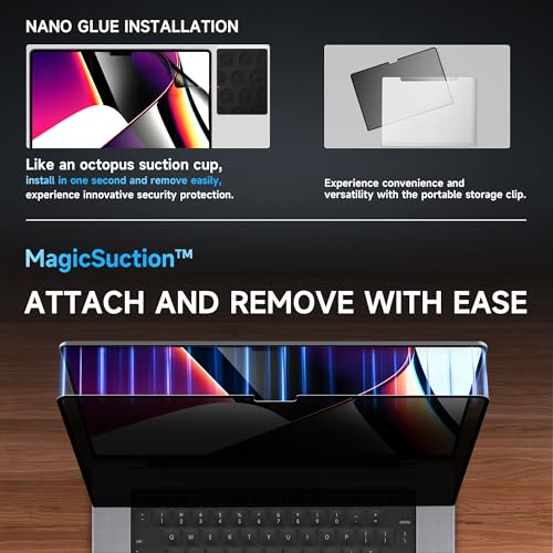 Image of Mamol Privacy Screen for MacBook Air 15 Inch (2023-2025, M2, M3,M4)- A2941 A3114, MagicSuction Removable Vacuum Adsorption Anti Spy,Anti Glare Anti Blue Light Filter for Mac Laptop Computer