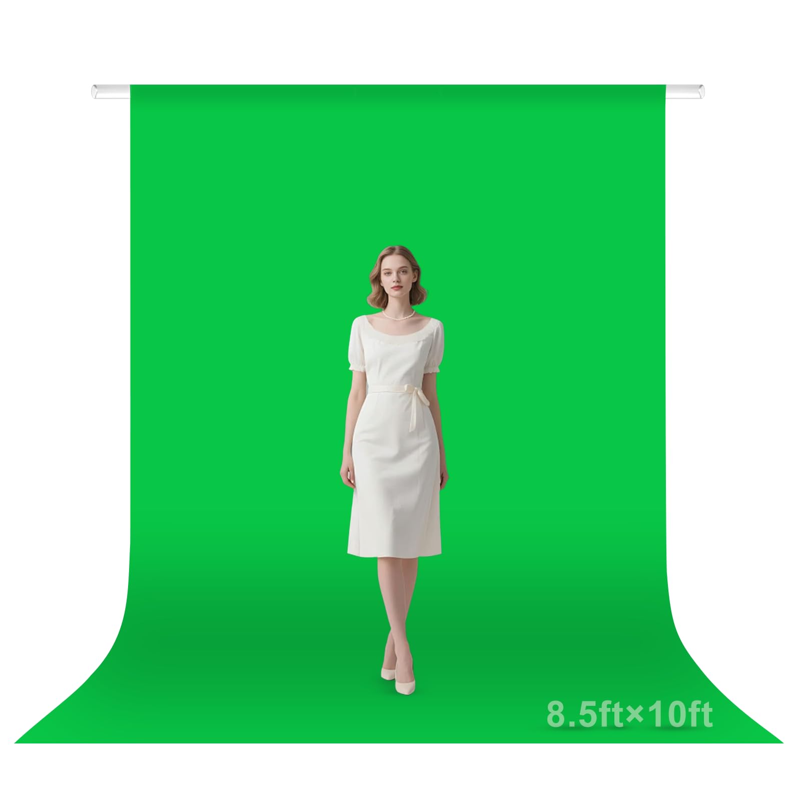 Green Screen Backdrop, 8.5×10FT Photography Chromakey Greenscreen Background Sheet for Zoom Meeting, Polyester Fabric Cloth Curtain for Photo Video Studio, Party, Live Streaming, Photoshoot