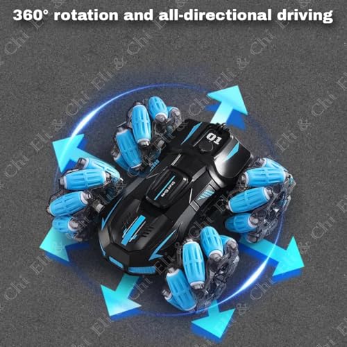 Image of Eli & Chi 4WD Double-Sided RC Stunt Car for Kids: 360 Drift, Remote Control Racing, Rechargeable, Watch Gesture Control, Smoke & Mist Effect (Red)