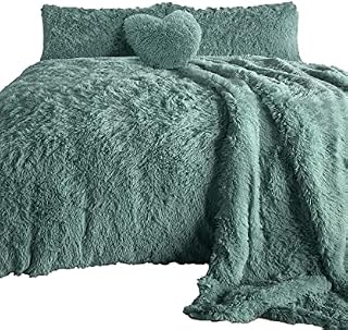 Rohi Luxury Faux Fur Fleece Duvet Cover Set  Cuddly Long Pile Teddy Fleece Bedding Set  Hypoallergenic  Washable  Thermal Quilt Fluffy Bedding with Pillowcases (Charcoal, Single)