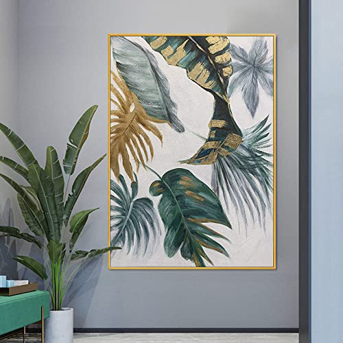 Peinture à l'huile feuille d'or florale faite main art 3D salon
