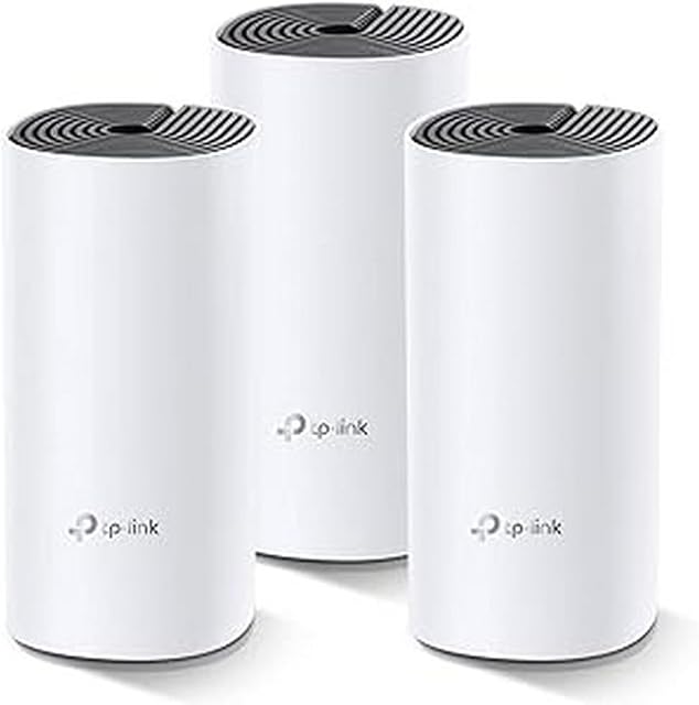 TP-Link Deco M4 Mesh WLAN zestaw (zestaw 3 sztuk), AC1200 router i wzmacniacz (zasięg do 370 m², idealny do dużych domów z wieloma urządzeniami, 6 portów gigabitowych) biały