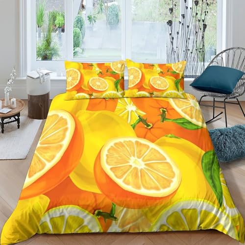 Parure de lit agrumes en microfibre avec housse de couette 135x200 cm - 4