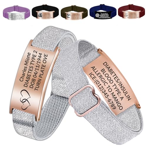 Farbely Personalized Medical Alert Bracelet for Women Men - Custom Adjustable Stainless Steel...