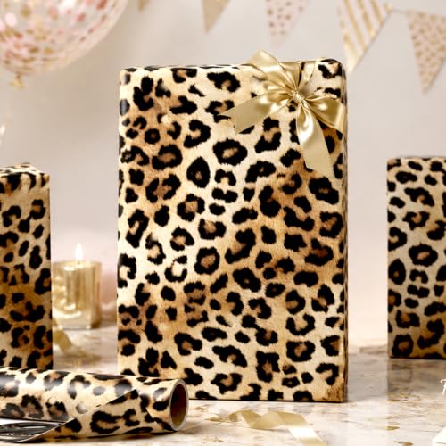 Image of Burymento Leopard Wrapping Paper Roll, Cheetah Gift Wrap, 17in x 16.4ft