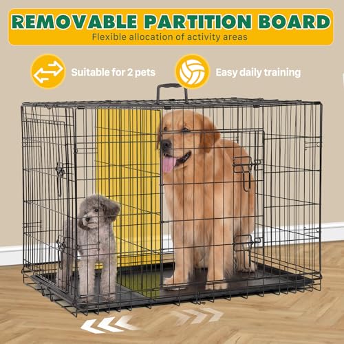 Image of Dog Crate - Medium 36 Inch Double Door Portable Dog Cage, Metal Wire Pet Kennel with Secure Lock, Leak-Proof Pan Tray, Foldable Design for Dogs Pets Indoor Training and Outdoor Travel