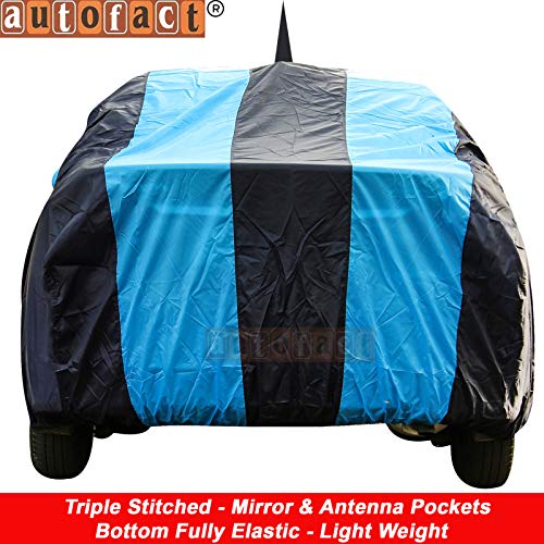 Image of Autofact Car Body Cover for Maruti Swift (2018 /2019) with Mirror and Antenna Pocket (Light Weight, Triple Stitched, Heavy Buckle, Bottom Fully Elastic, Teak Blue Stripes with Navy Blue Color)