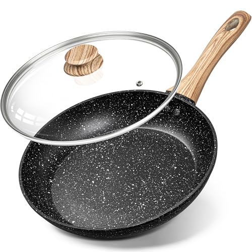 Image of Michelangelo 26CM Frying Pan Non Stick with Lid, Frying Pan with Bakelite Handle, Non Stick Frying Pan Induction Base with Stone-Derived Coating, Induction Frying Pan with Lid