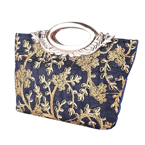 Image of Kuber Industries 2 Pcs Polyester Purse for Woman with Zip Closure | Gift Items for Women and Girls | Stylish Embroidered Ladies Purse | Kada Design - Blue
