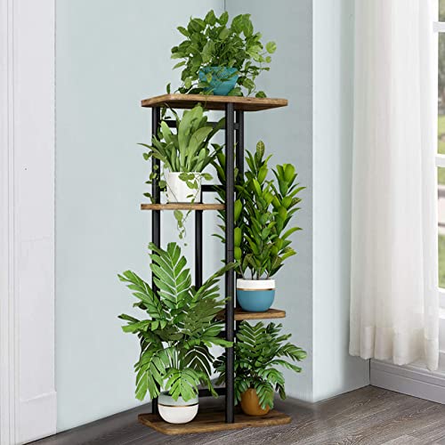 Linzinar Plant Stand 4 Tier 5 Potted Indoor Plant Shelf Multiple Stands For Garden Corner Balcony Living Room (4 Tier 5 Potted, Black) #TOP2