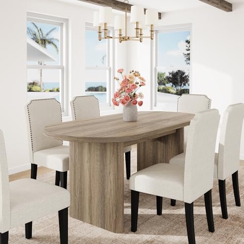 Image of GarveeHome Oval Dining Table for 6-8 People, Long Large Kitchen Table with Thick Sturdy Wooden Base, Farmhouse Dining Room Table for for Kitchen, Living Room, Office (63 inch Long,Rustic Pear)