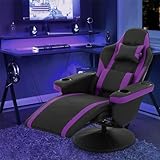 BRIGHTORIA Gaming Recliner Massage Gaming Chair with Dual Speaker Leather Massage Recliner with Cup Holder Living Room Chair Lumbar Support Adjustable Footrest Padded Backrest Gaming Couch for Adults