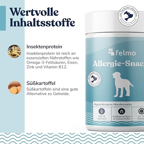 Felmo Allergie-Snacks für Hunde (180g) – Für Hunde mit Allergien und Unverträglichkeiten – Besonders schmackhaft und gesund Ohne künstliche Zusatzstoffe und Aromen
