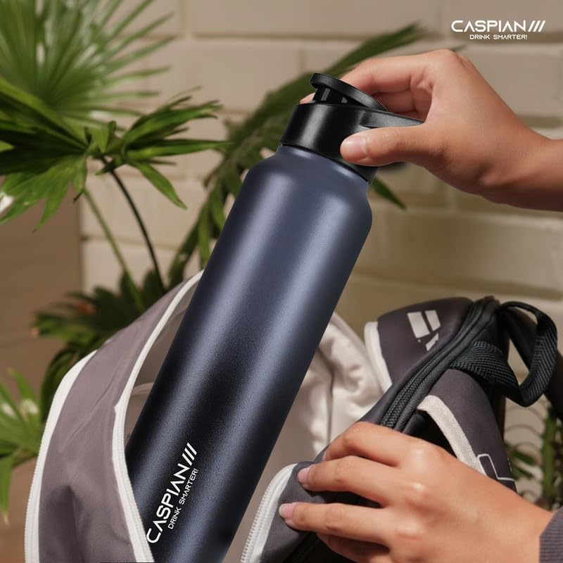 Image of CASPIAN / / / Hike Stainless Steel Customize Sipper Water Bottle Leak Proof Thunder for Fridge Home Office Travel School Kids Adults Girls Boys Sports Gym Yoga (Graphite 1 Litre, Set of 1)