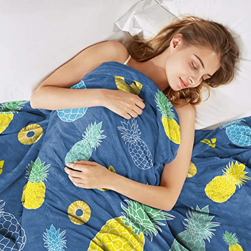 Sowide Pineapple Blanket, Blue and Yellow Throw Blanket for Tropical Fruit Lovers Soft Flannel Blanket - Image 3