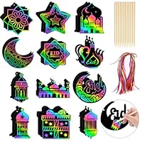 JULMELON 36 PCS Ramadan Crafts for Kids, Rainbow Scratch Paper Art for Kids Ramadan Gifts Eid Mubarak Magic Color Scratch Off Cards for School Classroom Activities DIY Drawing Project Party Favors