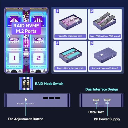 Caja externa JEYI para 2 SSD NVMe M.2, USB 3.2 Gen2 miniatura 4
