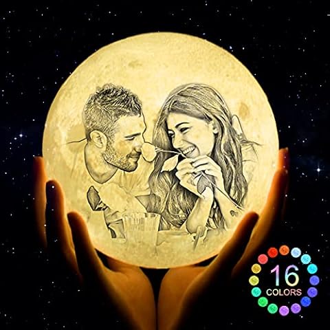 Moon Lamp Personalised Custom Moon Light with Photo and Text, Engraved LED Moon Lamp with Stand,USB Charging,16 RGB Color (10cm) Cover
