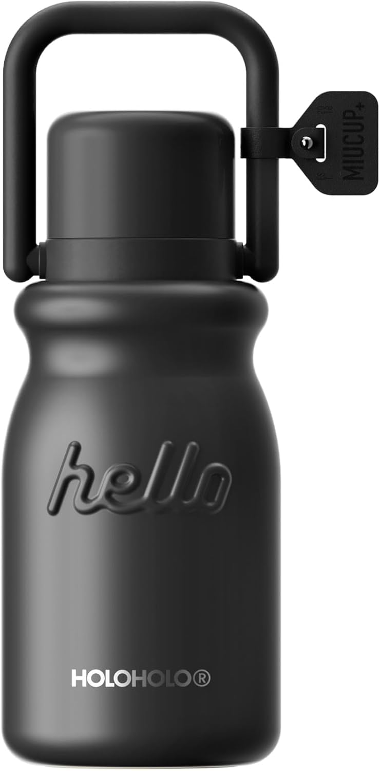 Insulated Water Bottle with POP-UP Straw Leak-Proof, Tea Strainer, Multipurpose Lid Cup, Handle, Stainless Steel, 24-Hour Temperature Control, 30 oz (Black)