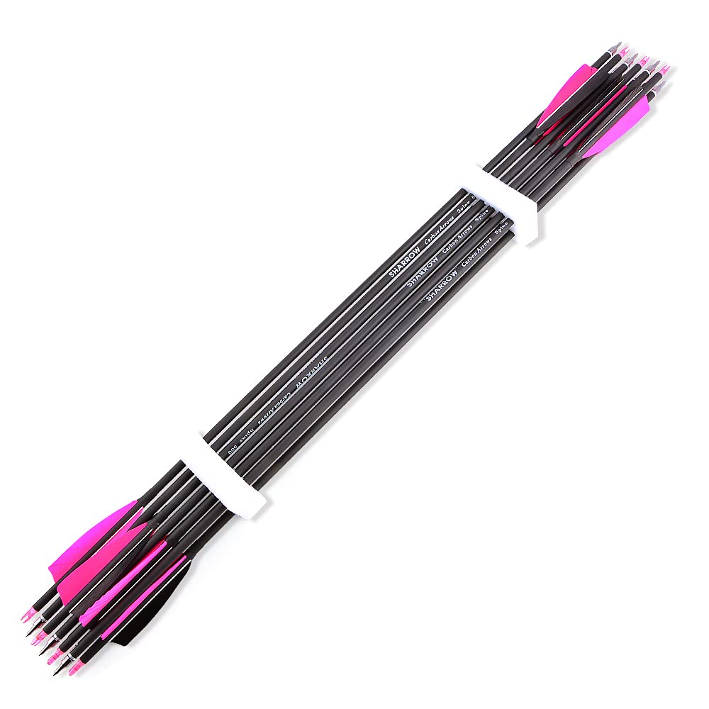 AMEYXGS 12 Stück Bogenschießen Carbonpfeile 30 Zoll Bogenpfeile Jagdpfeile Spine 500 Zielpfeile mit 4" Truthahnfedern Austauschbare Pfeilspitzen für Recurvebogen Compoundbogen (Rosa)