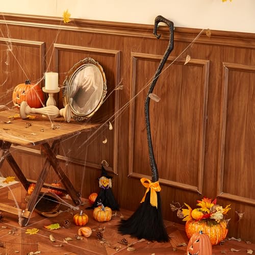 Großer Hexenbesen Aus Kunststoff 130cm - Halloween Kostüm Zubehör Mit Bunten Bändern