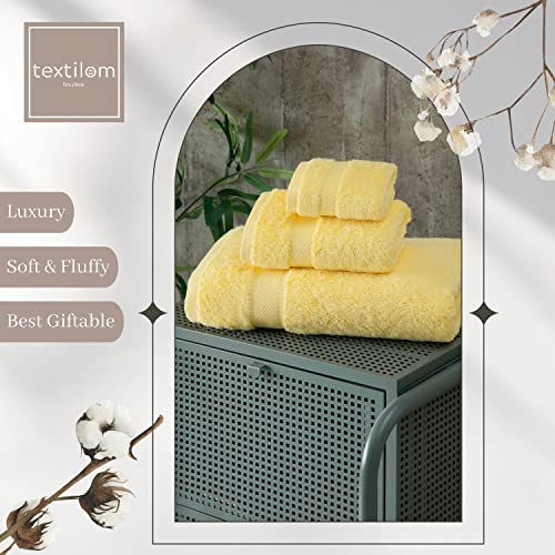 Textilom 100% Turkish Cotton 3 Pcs Bath Towel Set, Luxury Bath Towels For Bathroom, Soft & Absorbent Bathroom Towels Set (1 Bath Towel, 1 Hand Towel, 1 Washcloth)- Yellow #TOP2
