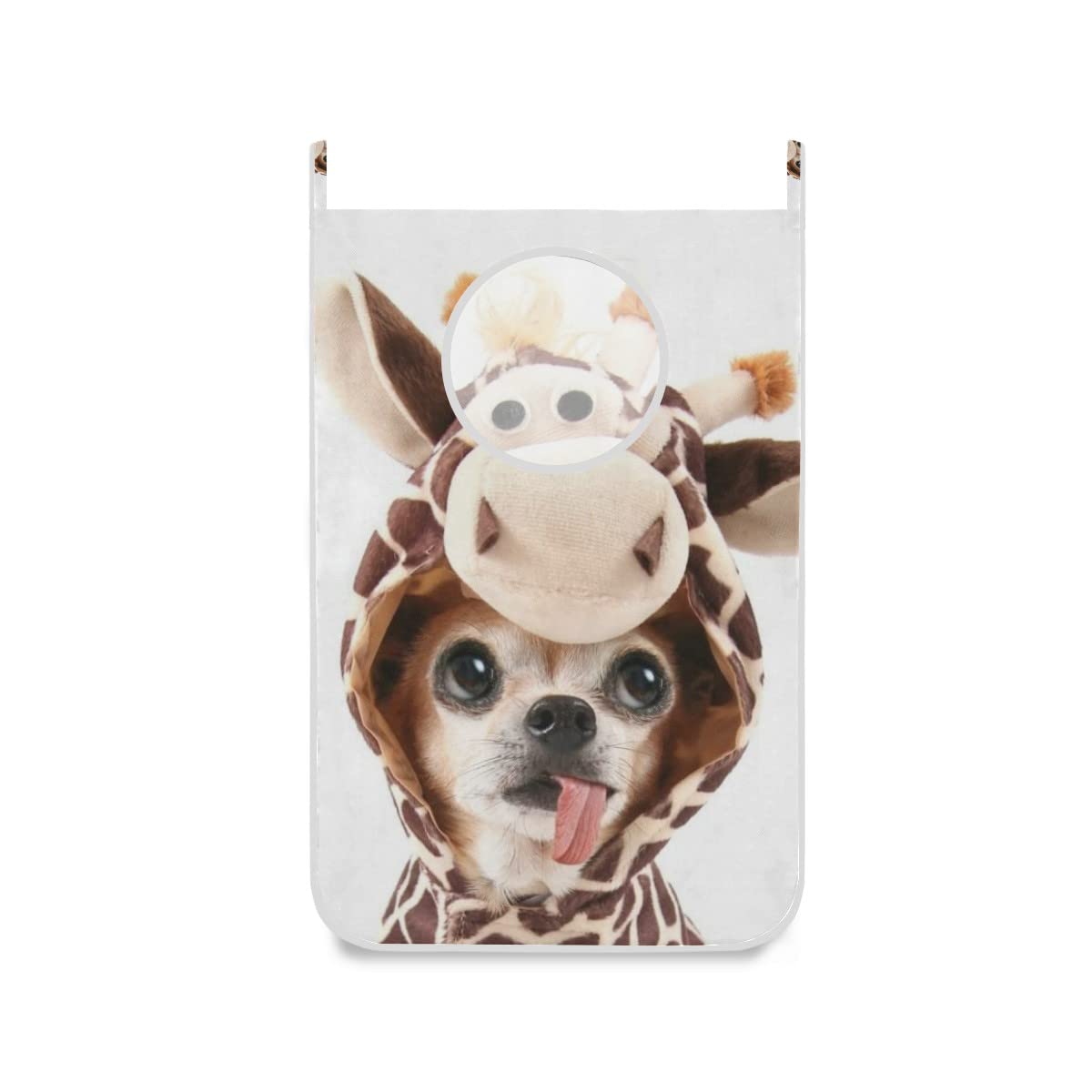 Kids Cute Hanging Laundry Hamper Bag Dirty Clothes Bag Basket Fabric Wash Bag with Door Wall Hooks,Chihuahua
