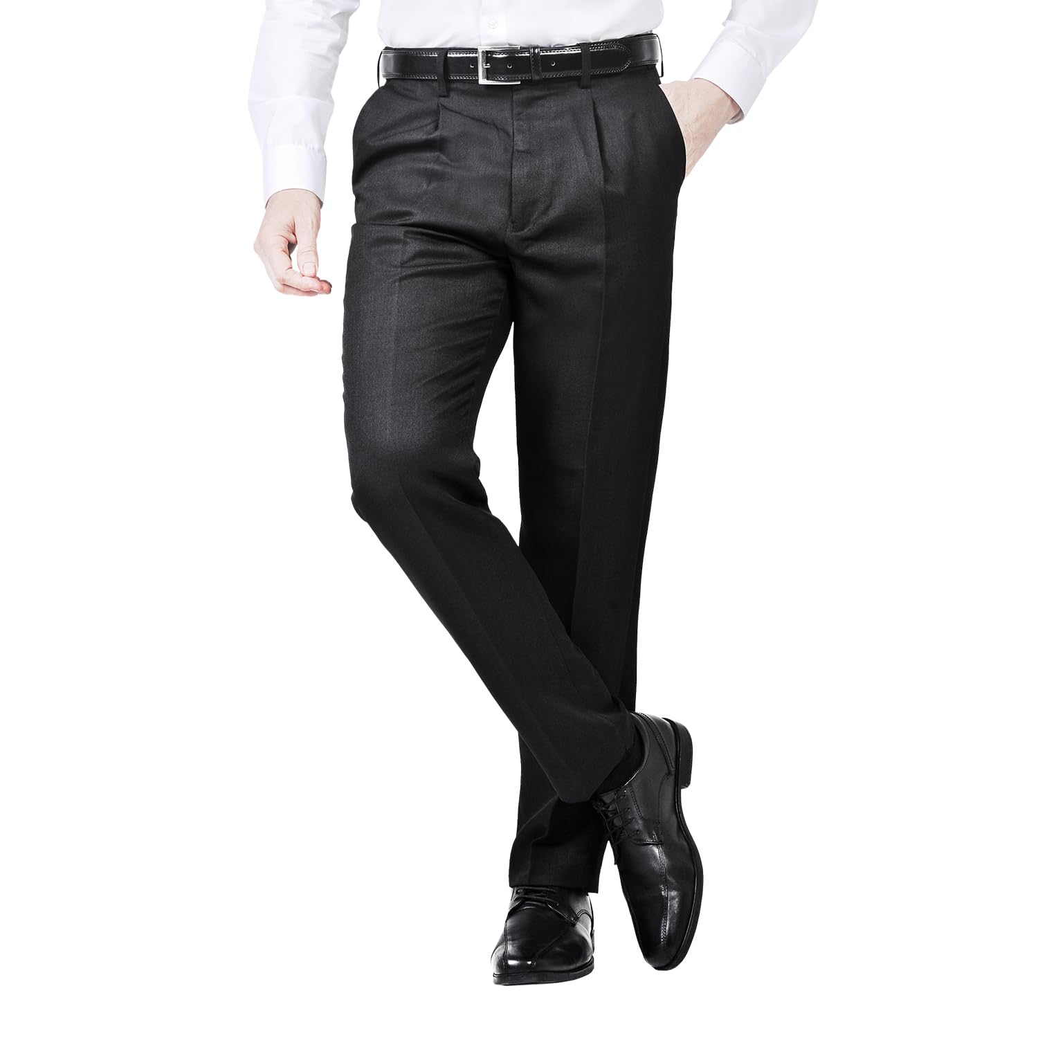 James Holton Mens Stretch Waist Trousers Smart Comfortable Hidden Elasticated Black 34 Waist and 29 Leg Length