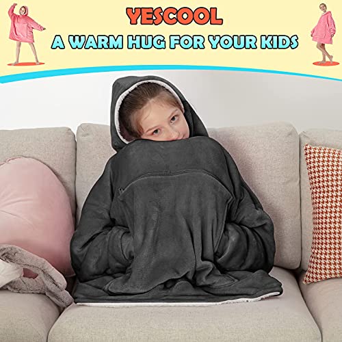 yescool Wearable Blanket Sweatshirt Kids, Oversized Blanket Hoodie with Sherpa for Kids, Youth, Boys, Girls, Portable Warm Travel Pillow, Teen Wearable Blanket - Image 4