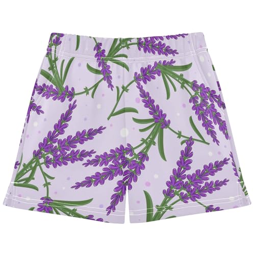 pnyoin Girl's Shorts Lavender Floral Athletic Running Shorts with Pockets Size 9-10t