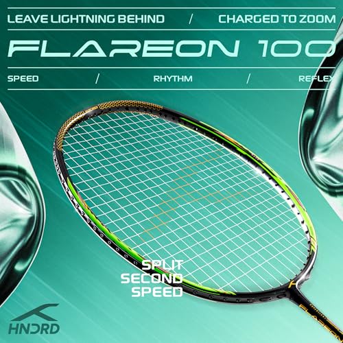 Image of Hundred Flareon 100 Badminton Racket (Unstrung)| Carbon Fiber Frame | Speed Racket for Fast Swings | Flexible Shaft | Max Tension 30 lbs | Full Cover Included