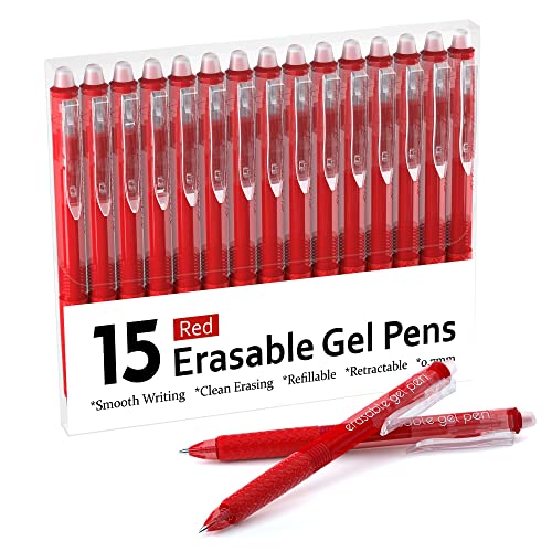 Erasable Gel Pens, Lineon 15 Pack Red Retractable Erasable Pens Clicker, Fine Point, Make Mistakes Disappear, Red Ink For Writing Planner And Crossword Puzzles #TOP5