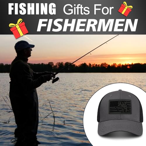 Image of Fishing Hat Fishing Gifts for Men, Bass Fish Flag Hats, Fishing Gear Accessories Stuff, Adjustable Fishing Trucker Hat