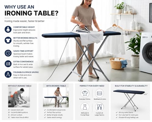 Image of SD STANDLONE Premium Foldable Ironing Board with Iron Rest & Adjustable Height | Heavy-Duty Steel Frame | Heat-Resistant Padded Cover | Stable Non-Slip Legs | Space-Saving Design for Home Use
